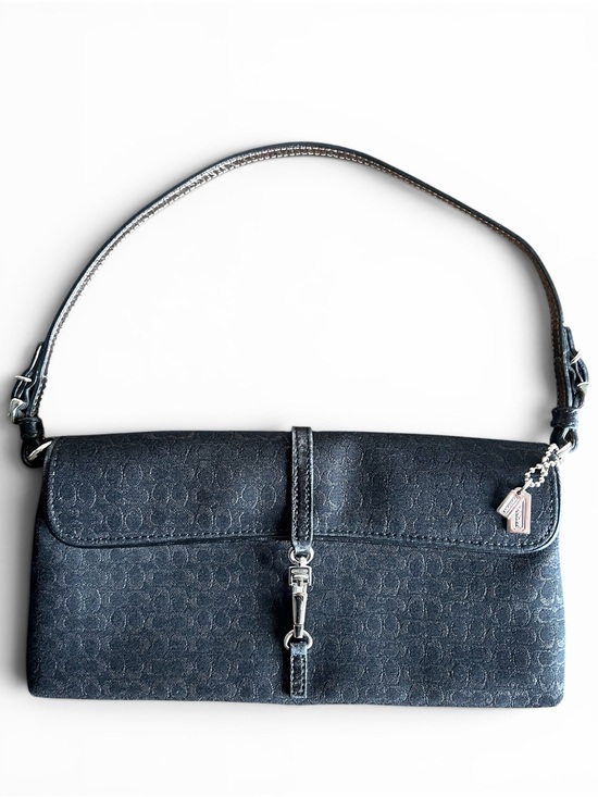 Coach Handbags - Vintage Coach Hamptons Shimmer Shoulder Flap Bag Black Pink Lining F3J-6380 Y2K